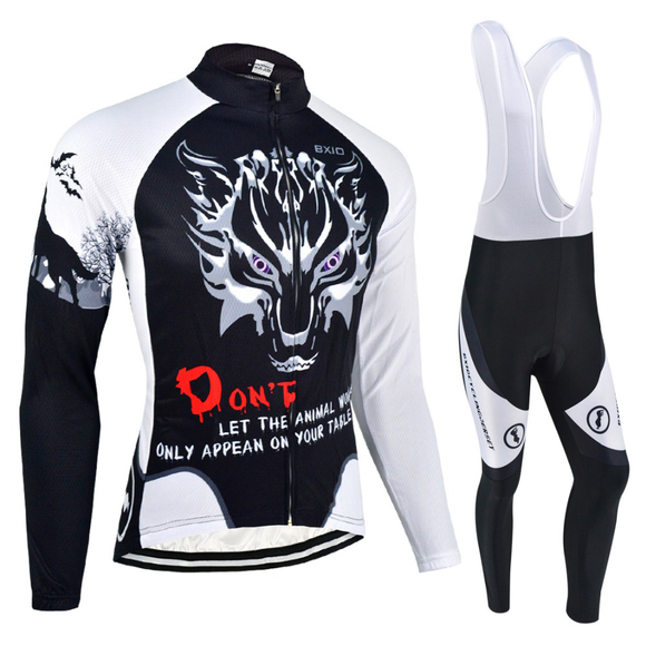 BXIO Cycling Jersey Long Sleeve Cycling Sets Kit Wolf Printed Autumn Sport Clothing Roupas De Ciclismo Mallot Hombre 068