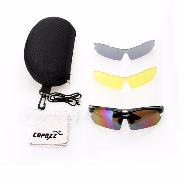 COPOZZ cycling glasses Bicycle sports MTB polarized sunglasses for men Anti UV protection goggles 3 lenses myopia frame