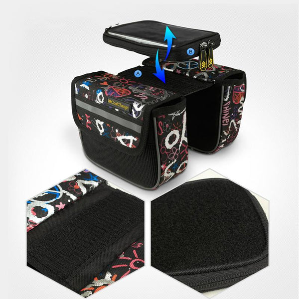CoolChange High Quality Cycling Bike Front Frame Bag Tube Pannier Double Pouch for Cellphone Bicycle Accessories Riding Bag