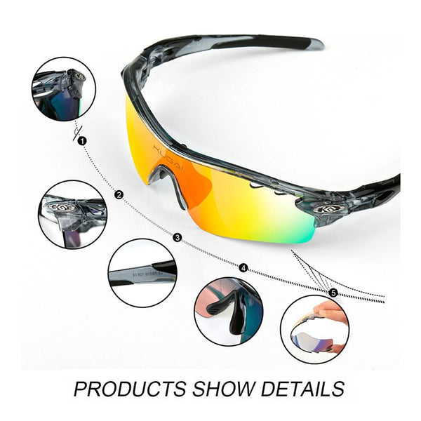 CoolChange Polarized Cycling Glasses Bike Outdoor Sports Bicycle Sunglasses Goggles 5 Groups of Lenses Eyewear Myopia Frame