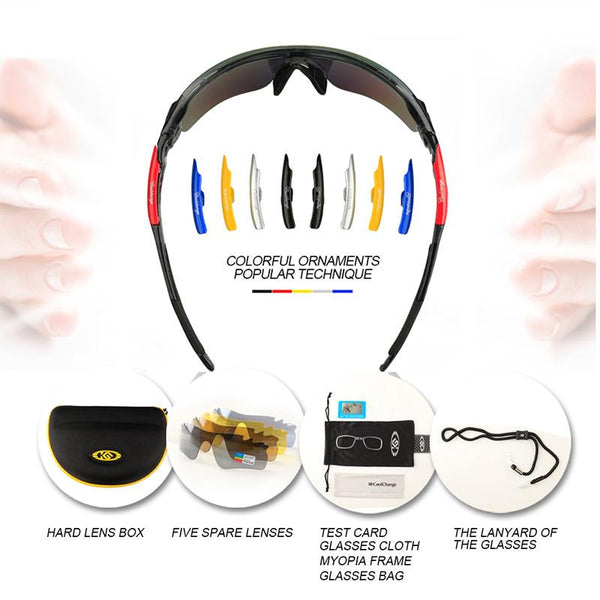 CoolChange Polarized Cycling Glasses Bike Outdoor Sports Bicycle Sunglasses Goggles 5 Groups of Lenses Eyewear Myopia Frame