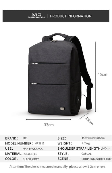 Mark Ryden New Men Backpack For 15.6 inches Laptop Backpack Large Capacity Stundet Backpack Casual Style Bag Water Repellent