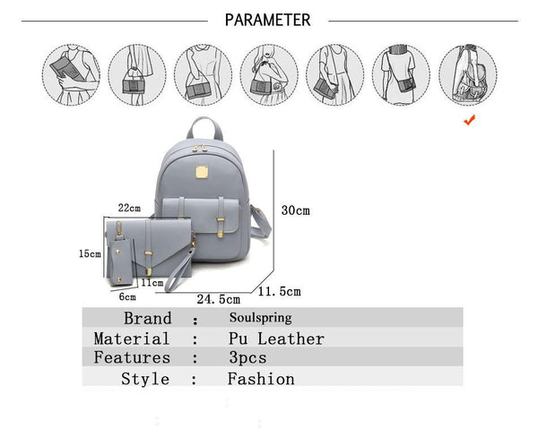 Fashion Composite Bag Pu Leather Backpack Women Cute 3 Sets Bag School Backpacks For Teenage Girls Black Bags Letter Sac A Dos