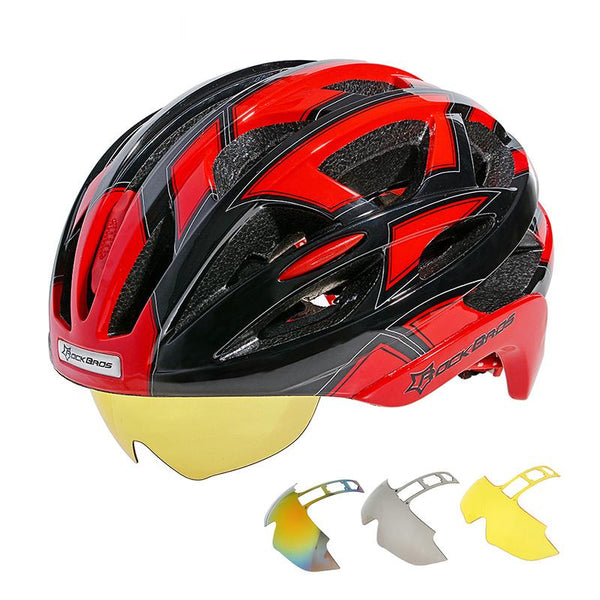ROCKBROS Bicycle Bike Cycling Helmet EPS+PC Material Ultralight Mountain Bike Equipment 32 Air Vents With 3 Lenses Size:56-62cm