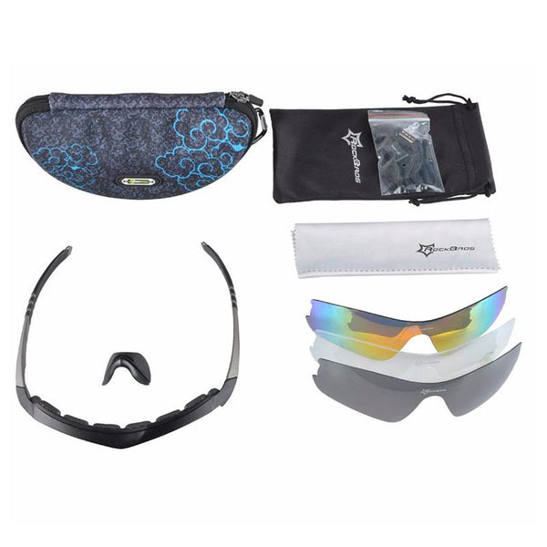 ROCKBROS Tiger Shark Polarized Riding Glasses Cycling Bike Frame 3 Myopia Lenses Bike Eyewear GS0008