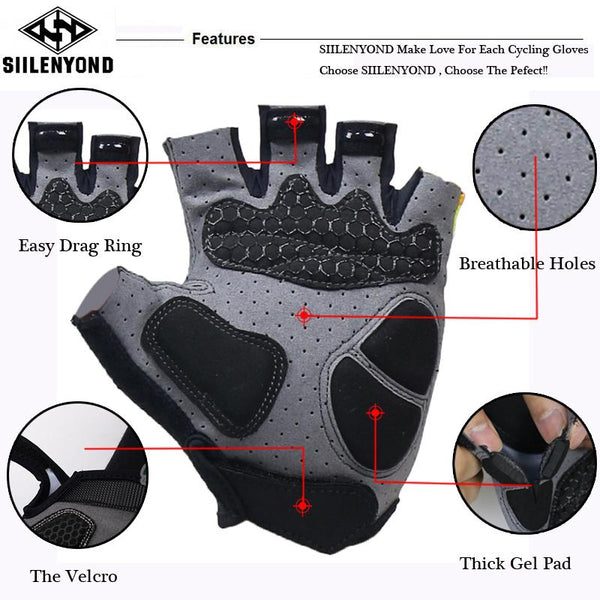 Siilenyond Kamiko 3D GEL Pad Bright Green Sport Gloves Half Finger MTB Bike Gloves Cycling Gloves Red Mountain Bicycle Gloves