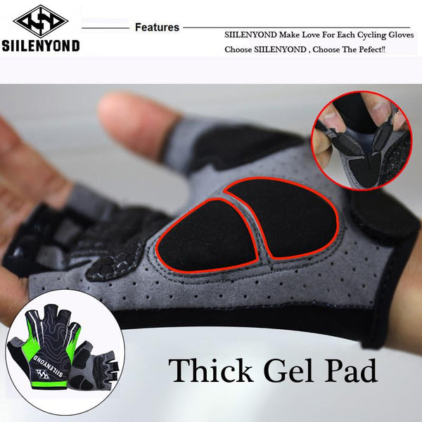 Siilenyond Kamiko 3D GEL Pad Bright Green Sport Gloves Half Finger MTB Bike Gloves Cycling Gloves Red Mountain Bicycle Gloves