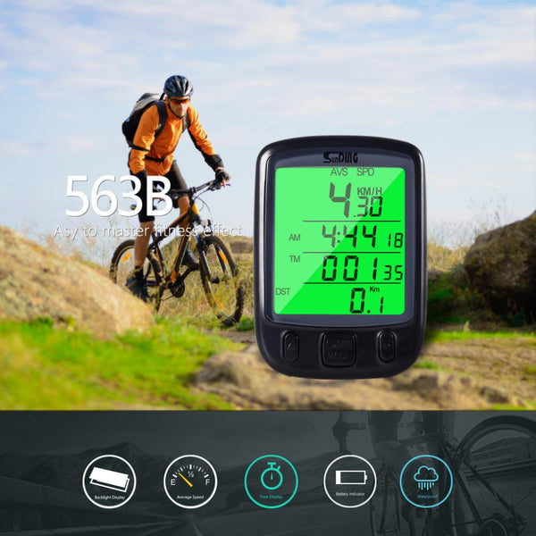 Sunding SD 563B Waterproof LCD Display Cycling Bike Bicycle Computer Odometer Speedometer with Green Backlight Hot sale