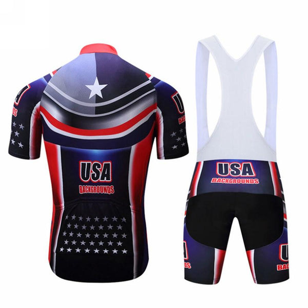 TELEYI USA Men Cycling Jersey Summer Bike Ropa Ciclismo Padded Bib Shorts Suit Set