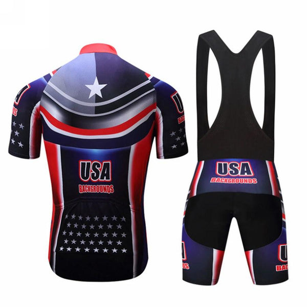 TELEYI USA Men Cycling Jersey Summer Bike Ropa Ciclismo Padded Bib Shorts Suit Set