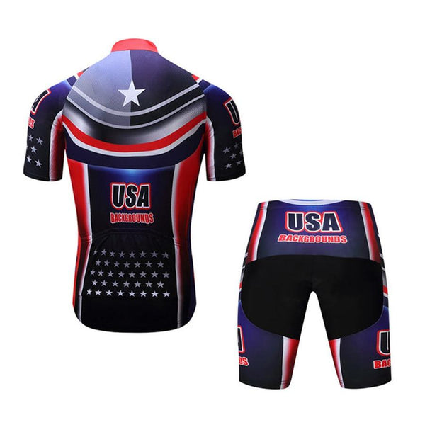 TELEYI USA Men Cycling Jersey Summer Bike Ropa Ciclismo Padded Bib Shorts Suit Set