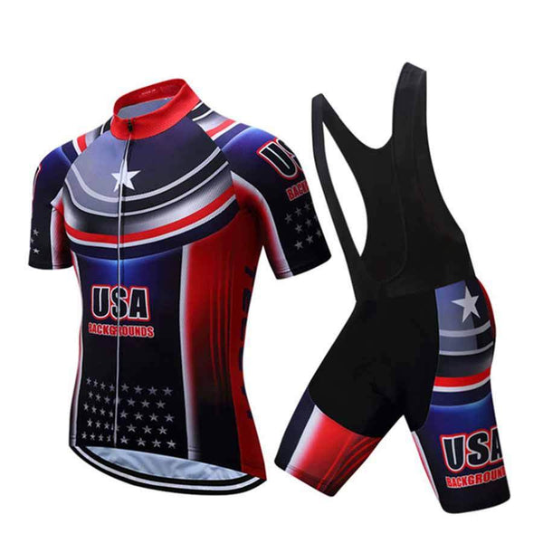 TELEYI USA Men Cycling Jersey Summer Bike Ropa Ciclismo Padded Bib Shorts Suit Set