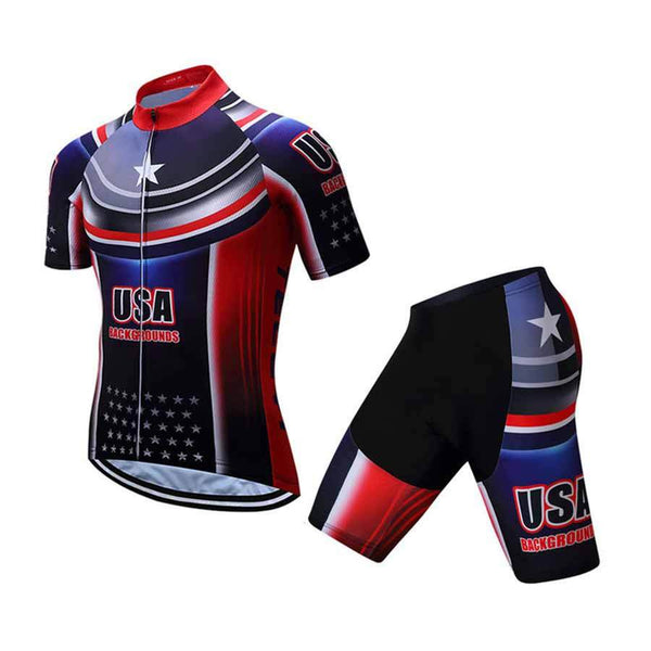 TELEYI USA Men Cycling Jersey Summer Bike Ropa Ciclismo Padded Bib Shorts Suit Set