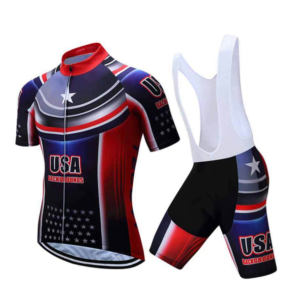 TELEYI USA Men Cycling Jersey Summer Bike Ropa Ciclismo Padded Bib Shorts Suit Set