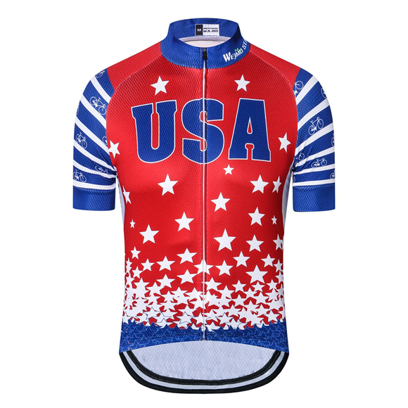 WEIMOSTAR Team Ropa Ciclismo 2018 Men's Short Sleeve USA Cycling Jersey MTB Breathable Riding Bike Clothing Full Zipper Tops