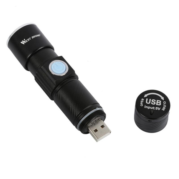 WEST BIKING Bike Light Ultra-Bright Stretch Zoom CREE Q5 200m Bicycle Front LED Flashlight Lamp USB Rechargeable Cycling Light