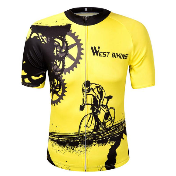 WEST BIKING Bike Short Sleeve Team Women/Men Yellow Spandex Cycling Jersey Tops/Short Sleeve Bike Clothing Summer Cycling Jersey