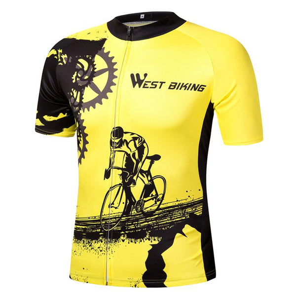 WEST BIKING Bike Short Sleeve Team Women/Men Yellow Spandex Cycling Jersey Tops/Short Sleeve Bike Clothing Summer Cycling Jersey