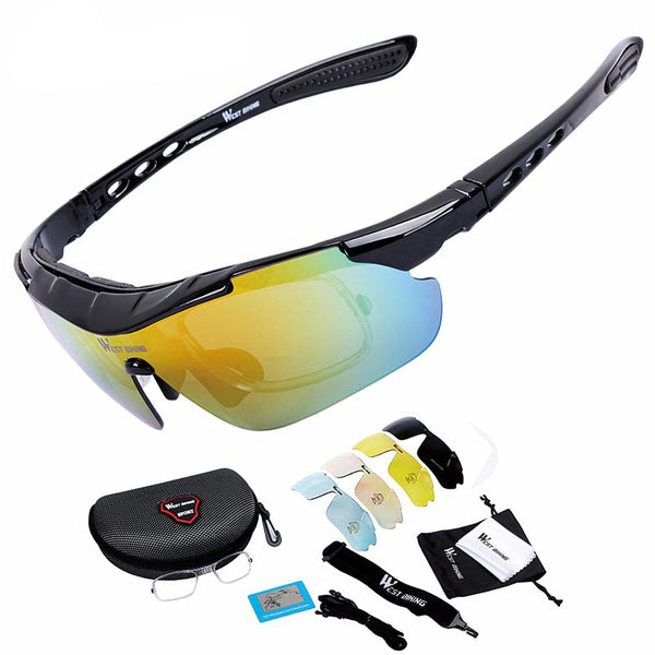WEST BIKING Cycling Glasses 5 Lens Windproof Anti-fog With Mypia Frame Sport MTB Bike Bicycle Polarized Cycling Glasses 5 lens