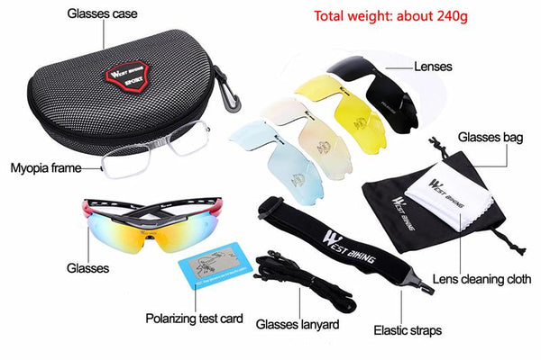 WEST BIKING Cycling Glasses 5 Lens Windproof Anti-fog With Mypia Frame Sport MTB Bike Bicycle Polarized Cycling Glasses 5 lens