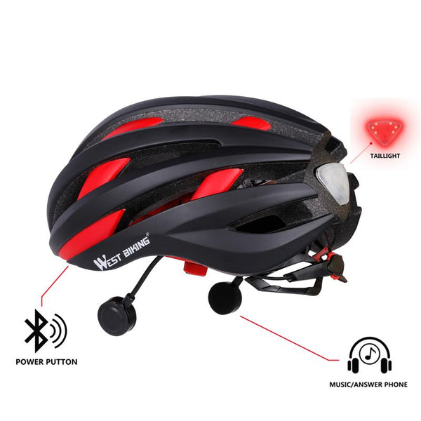 WEST BIKING Ultralight Bicycle Helmet Bluetooth Navigation USB Integrally-molded Cycling Helmets with Taillight EPS Bike Helmets