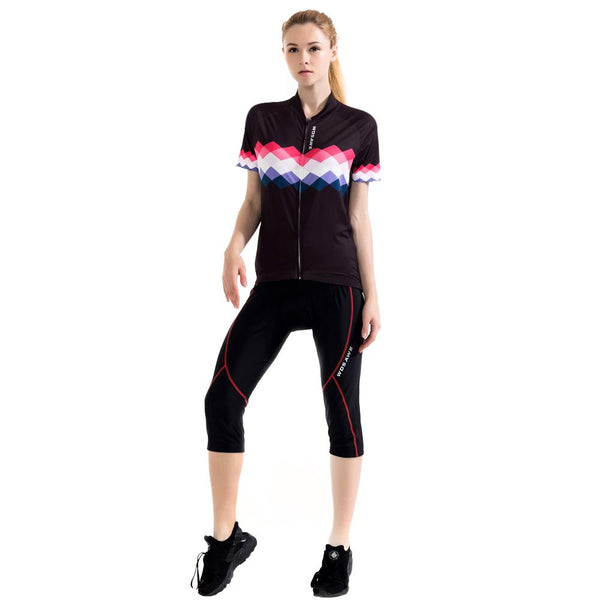 WOSAWE Women's Summer Cycling Jersey Sets with 3/4 Trousers Road Mountain MTB Bike Bicycle Sports Cycling Clothing Short Sleeve