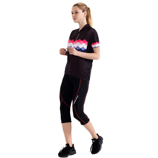 WOSAWE Women's Summer Cycling Jersey Sets with 3/4 Trousers Road Mountain MTB Bike Bicycle Sports Cycling Clothing Short Sleeve