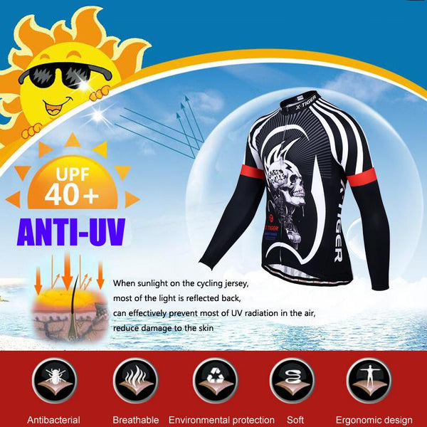 X-Tiger 100% Polyester Men's Cycling Jersey Long Sleeve Ropa Ciclismo Bicycle Clothing Quick Dry Riding Clothes