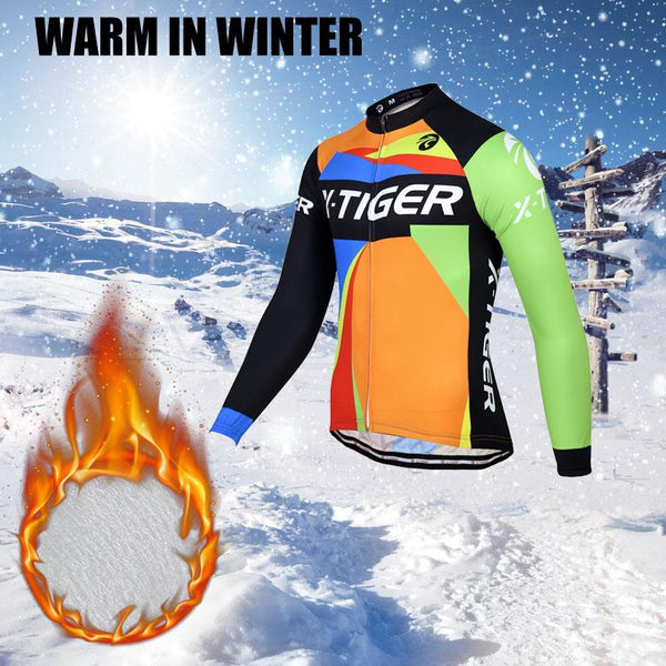 X-Tiger 2017 Long Sleeve 100% Fleece Pro Cycling Jersey Set MTB Bicycle Clothes Wear Winter Thermal Ropa Ciclismo Bike Clothing