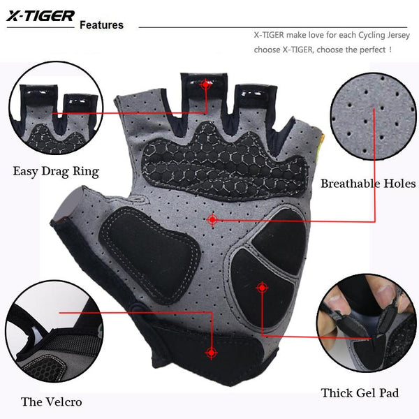 X-Tiger 3D GEL Pad Sport Gloves Half Finger MTB Bike Gloves Cycling Gloves Luvas Bicicleta Para Ciclismo Mountain Bicycle Gloves
