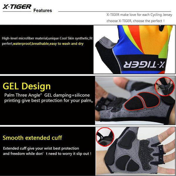 X-Tiger 3D GEL Pad Sport Gloves Half Finger MTB Bike Gloves Cycling Gloves Luvas Bicicleta Para Ciclismo Mountain Bicycle Gloves