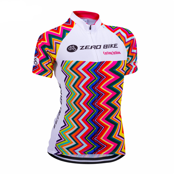 ZEROBIKE Women's Short Sleeve Cycling Jersey Quick Dry Breathable MTB Bike Clothing Full Zip Tops T-shirt ropa ciclismo US Size