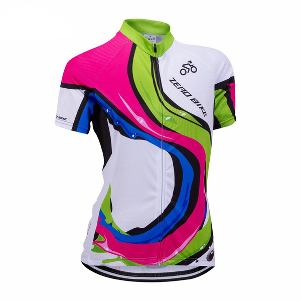 ZEROBIKE Women's Short Sleeve Cycling Jersey Quick Dry Breathable MTB Bike Clothing Full Zip Tops T-shirt ropa ciclismo US Size