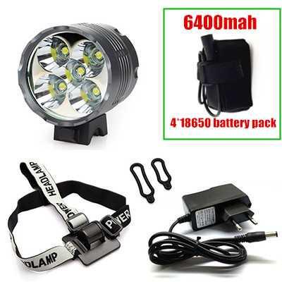 Lantern XM-L 5x T6 Bicycle Light Headlight 7000 Lumen LED Bike Light Lamp Headlamp + 8.4V Charger + 9600mAh Battery Pack