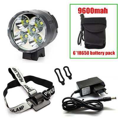 Lantern XM-L 5x T6 Bicycle Light Headlight 7000 Lumen LED Bike Light Lamp Headlamp + 8.4V Charger + 9600mAh Battery Pack