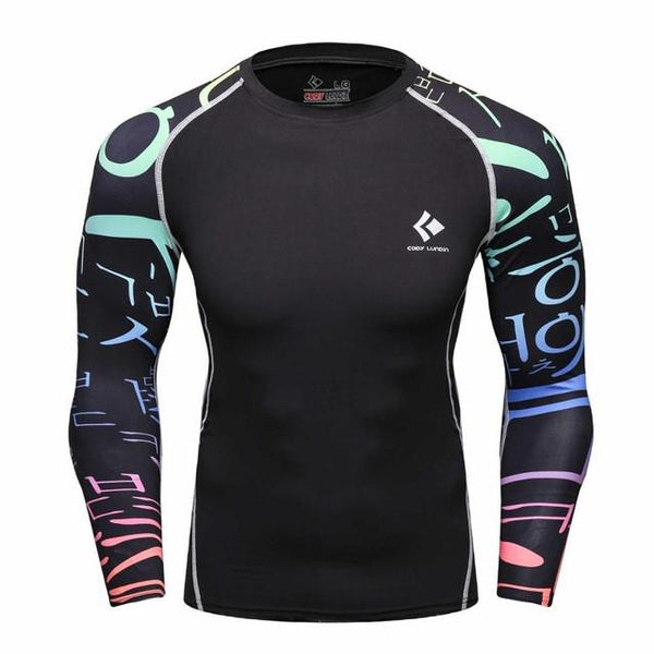 Mens Compression Shirts Bodybuilding Skin Tight Long Sleeves Jerseys Clothings MMA Crossfit Exercise Workout Fitness Sportswear