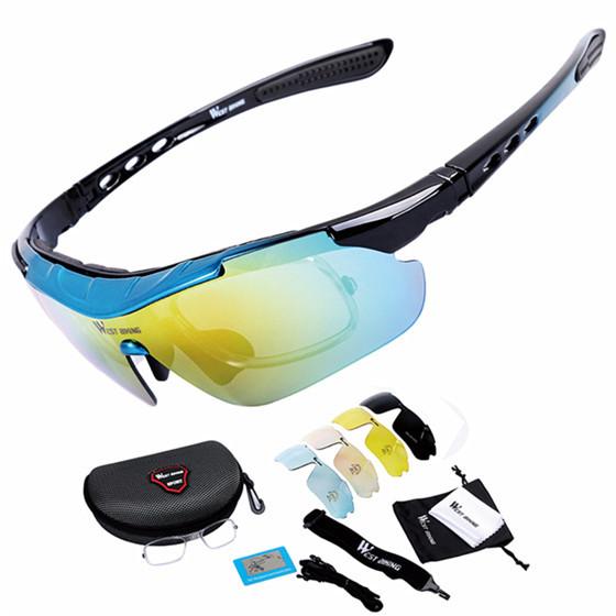 WEST BIKING Cycling Glasses 5 Lens Windproof Anti-fog With Mypia Frame Sport MTB Bike Bicycle Polarized Cycling Glasses 5 lens