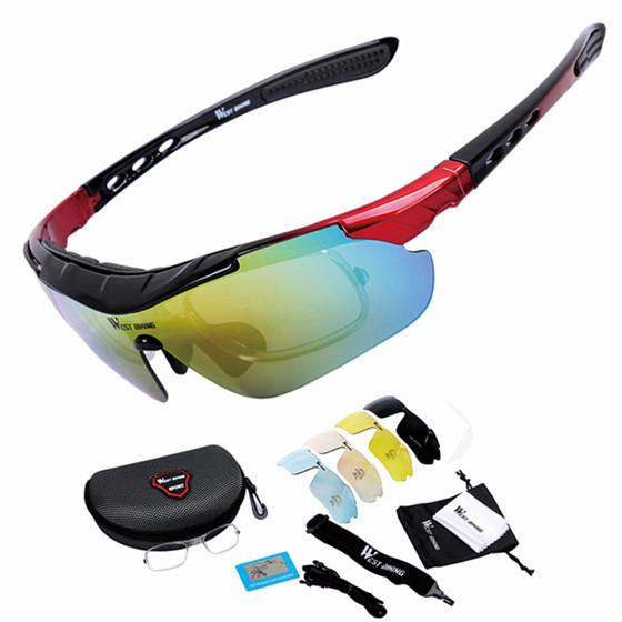 WEST BIKING Cycling Glasses 5 Lens Windproof Anti-fog With Mypia Frame Sport MTB Bike Bicycle Polarized Cycling Glasses 5 lens
