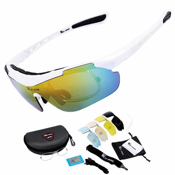 WEST BIKING Cycling Glasses 5 Lens Windproof Anti-fog With Mypia Frame Sport MTB Bike Bicycle Polarized Cycling Glasses 5 lens