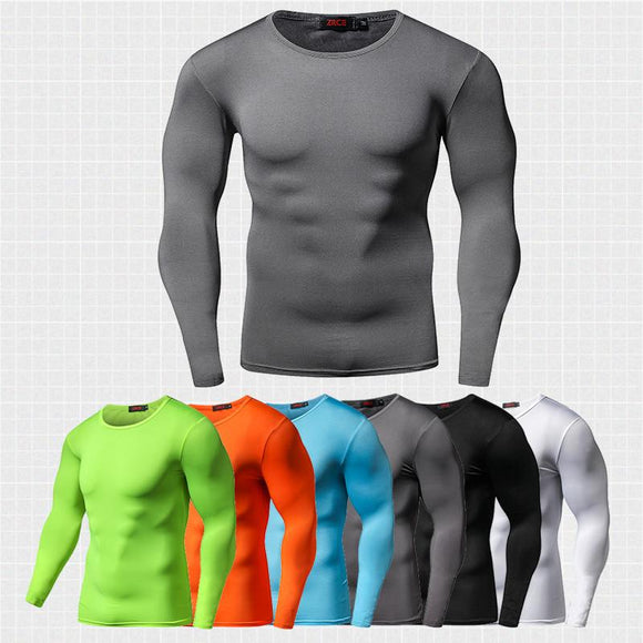 New Arrival Quick Dry Compression Shirt Long Sleeves T shirt Plus Size Fitness Clothing Solid Colorquick Dry Bodybuild Crossfit