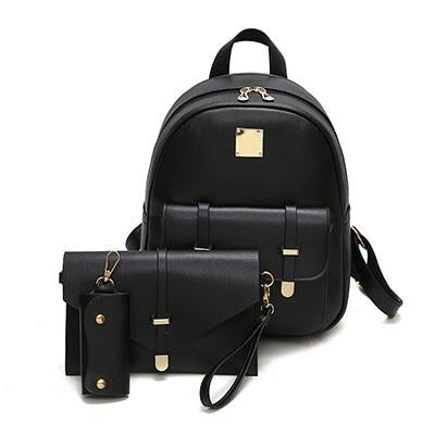Fashion Composite Bag Pu Leather Backpack Women Cute 3 Sets Bag School Backpacks For Teenage Girls Black Bags Letter Sac A Dos
