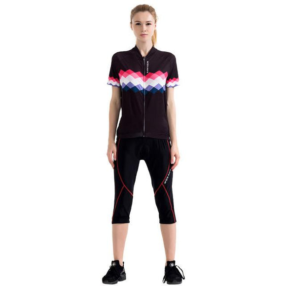 WOSAWE Women's Summer Cycling Jersey Sets with 3/4 Trousers Road Mountain MTB Bike Bicycle Sports Cycling Clothing Short Sleeve