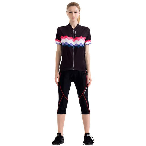 WOSAWE Women's Summer Cycling Jersey Sets with 3/4 Trousers Road Mountain MTB Bike Bicycle Sports Cycling Clothing Short Sleeve