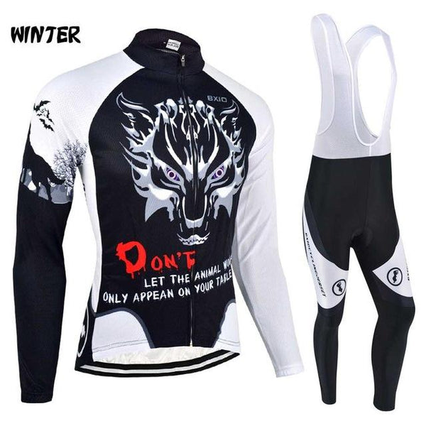 BXIO Cycling Jersey Long Sleeve Cycling Sets Kit Wolf Printed Autumn Sport Clothing Roupas De Ciclismo Mallot Hombre 068