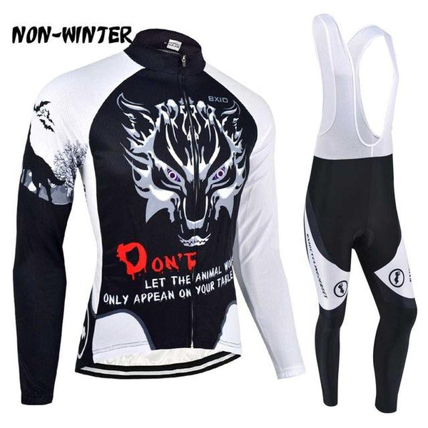 BXIO Cycling Jersey Long Sleeve Cycling Sets Kit Wolf Printed Autumn Sport Clothing Roupas De Ciclismo Mallot Hombre 068