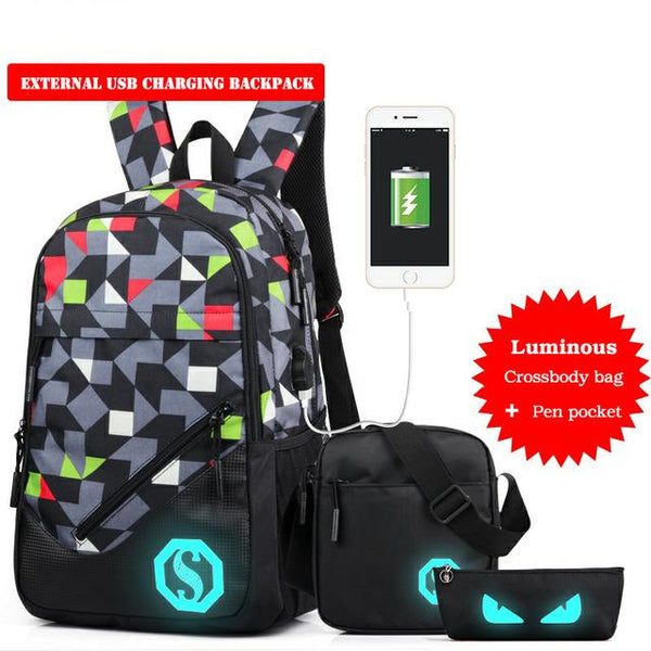 New Design USB Charging Men's Backpacks Male Casual Travel Luminous Mochila Teenagers Women Student School Bags Laptop Backpack