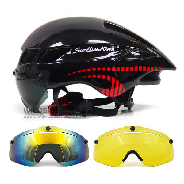 New Bicycle Helmet With Glasses 4 Colors Ultralight MTB Road Bike Helmet 57-61cm Adults Goggleses Casco Ciclismo Black Blue