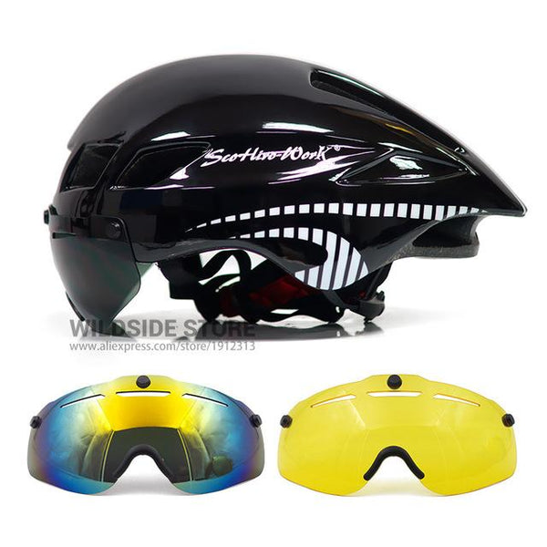 New Bicycle Helmet With Glasses 4 Colors Ultralight MTB Road Bike Helmet 57-61cm Adults Goggleses Casco Ciclismo Black Blue