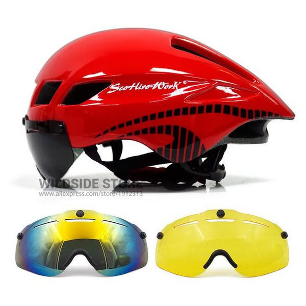 New Bicycle Helmet With Glasses 4 Colors Ultralight MTB Road Bike Helmet 57-61cm Adults Goggleses Casco Ciclismo Black Blue