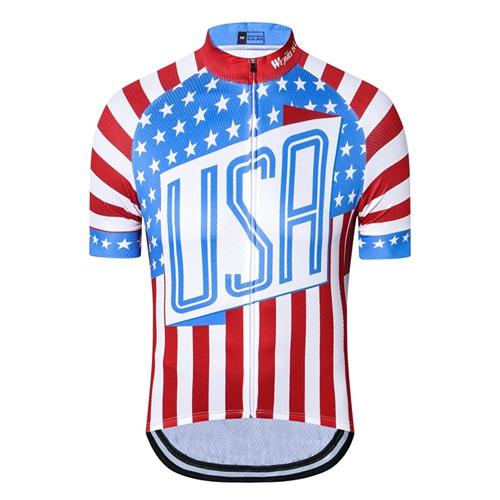 WEIMOSTAR Team Ropa Ciclismo 2018 Men's Short Sleeve USA Cycling Jersey MTB Breathable Riding Bike Clothing Full Zipper Tops